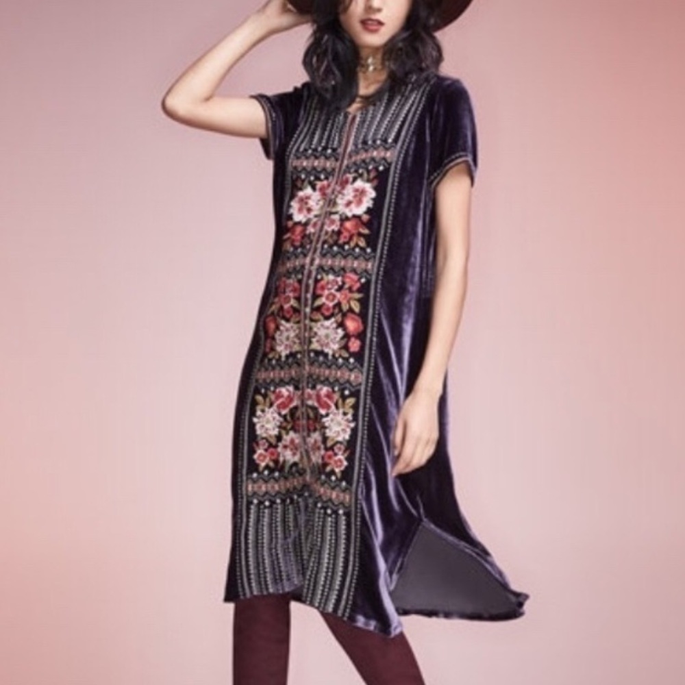 JOHNNY WAS MATILDA BUTTON DOWN VELVET DRESS PURPLE XL